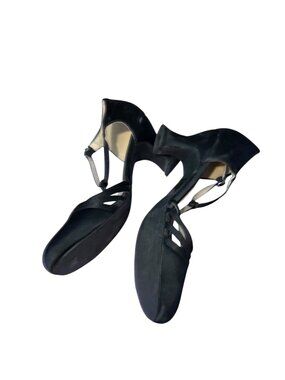 Ellie Shoes 254 “Lucille” Black Satin T‑Strap Dress Pumps – Women’s Size 10